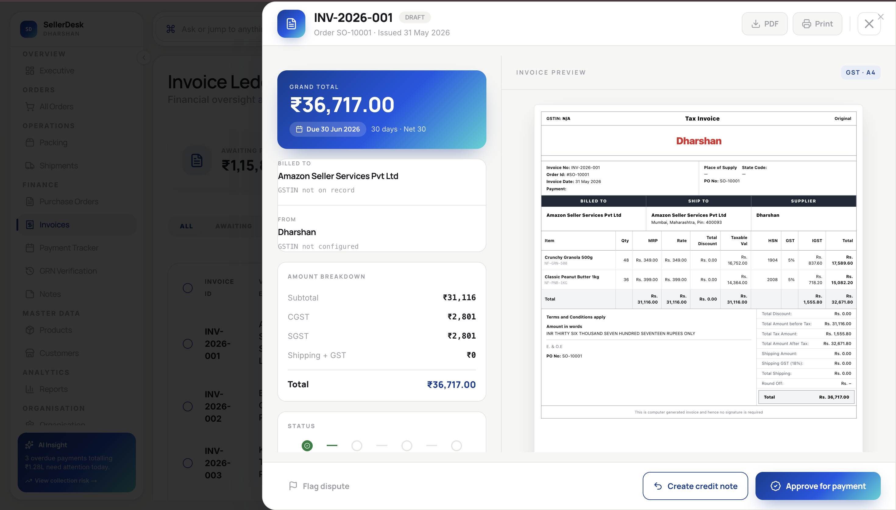 GST invoices and payments, reconciled